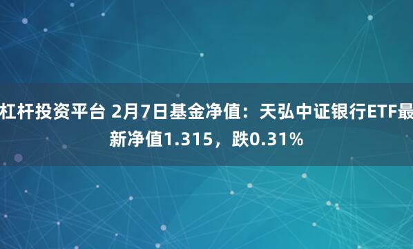 杠杆投资平台 2月7日基金净值：天弘中证银行ETF最新净值1.315，跌0.31%