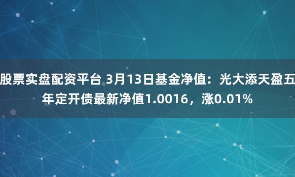 股票实盘配资平台 3月13日基金净值：光大添天盈五年定开债最新净值1.0016，涨0.01%